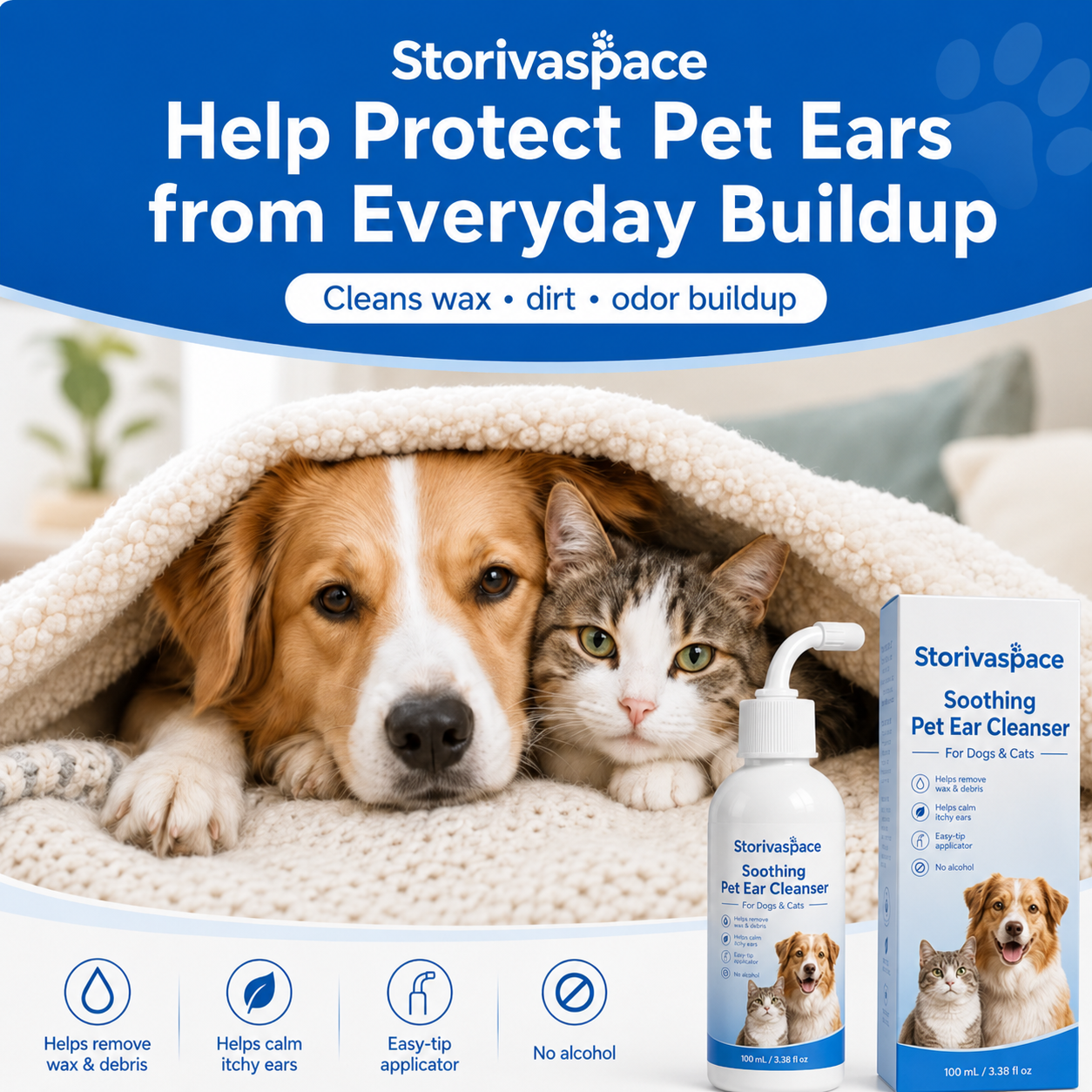 Storivaspace pet ear cleanser for dogs and cats