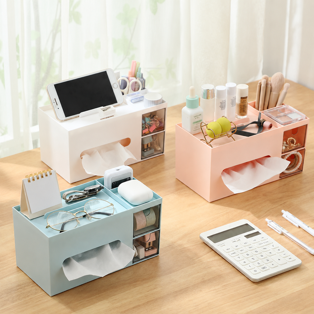 Multifunctional Tissue Box &amp; Desktop Organizer