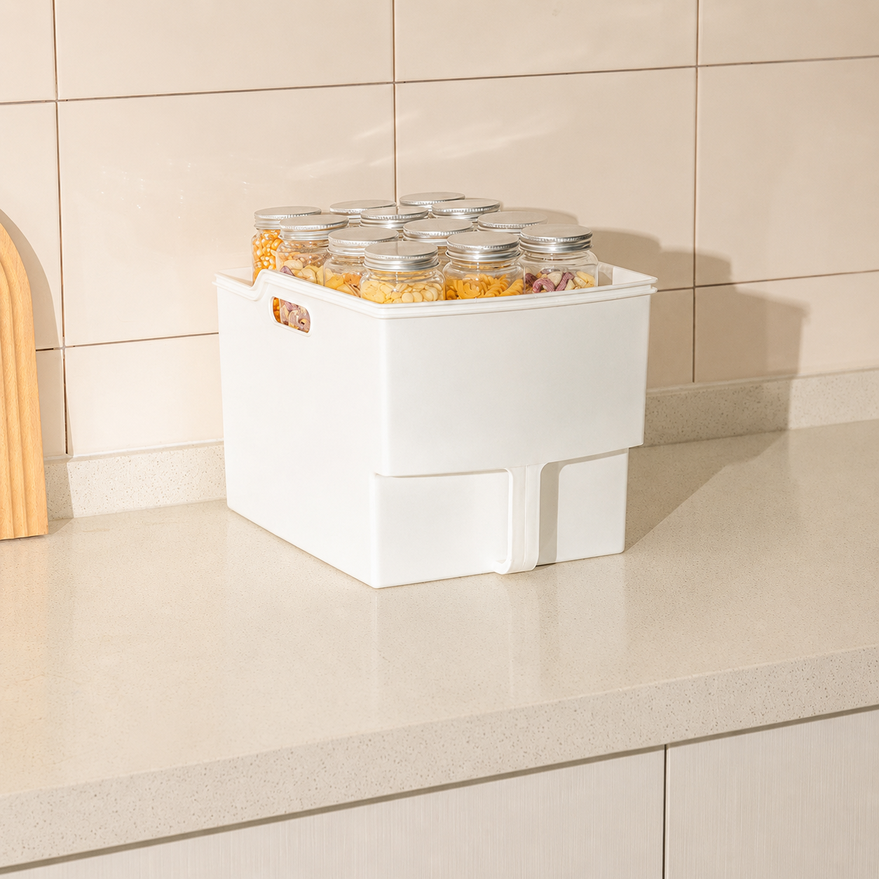 Pull-Out Kitchen Cabinet Storage Bin with Handles