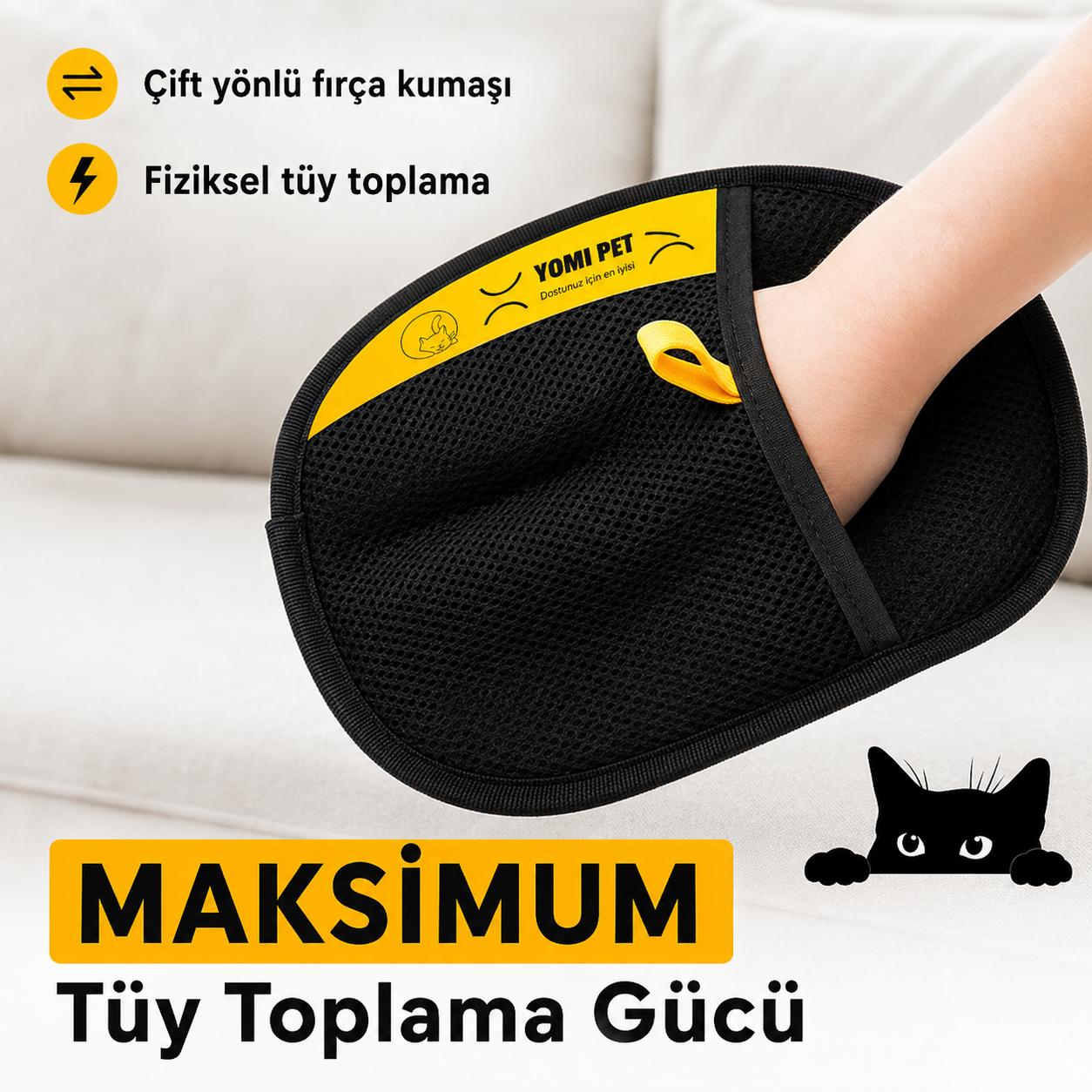 YOMI PET Tüy Toplayıcı Eldiven - Kedi & Köpek Tüyü Temizleyici