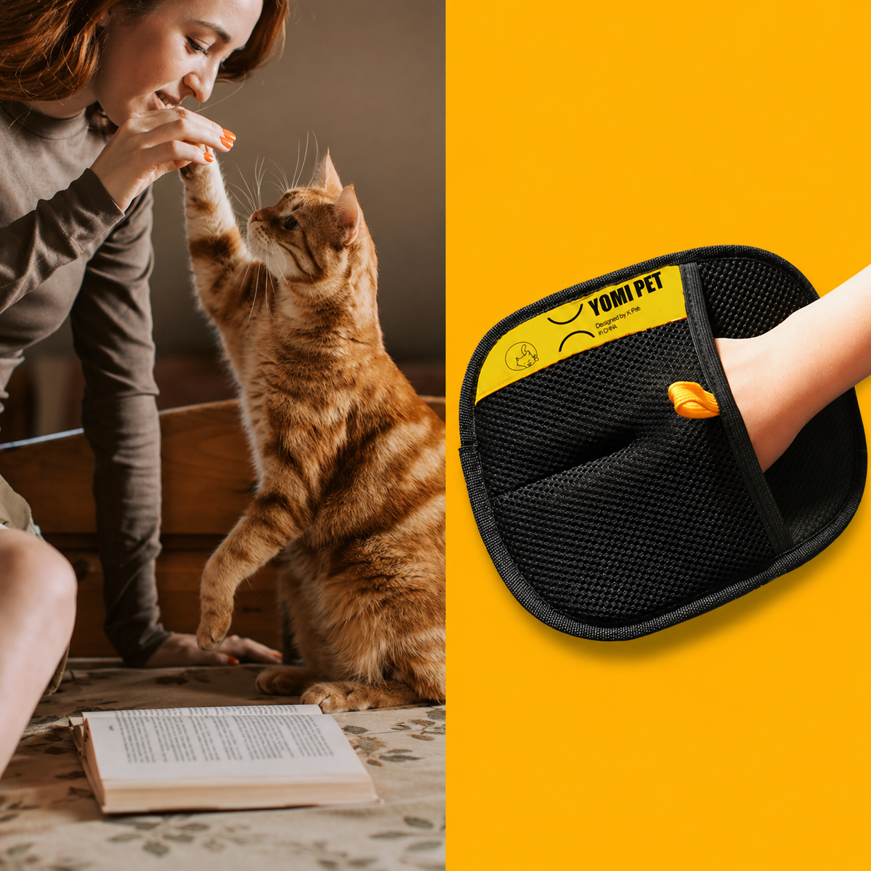 YOMI PET Tüy Toplayıcı Eldiven - Kedi & Köpek Tüyü Temizleyici