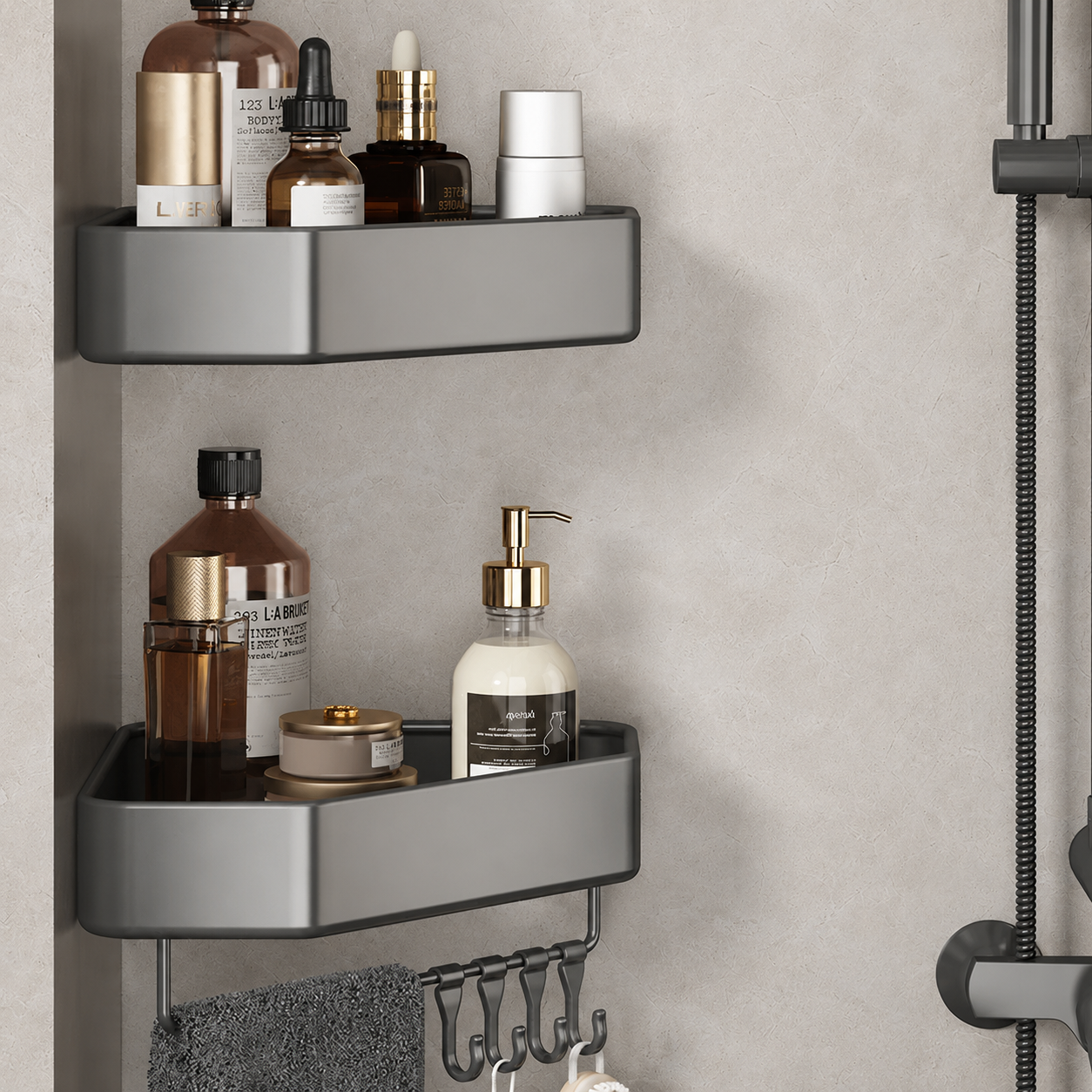 No-Drill Aluminum Corner Shower Shelf