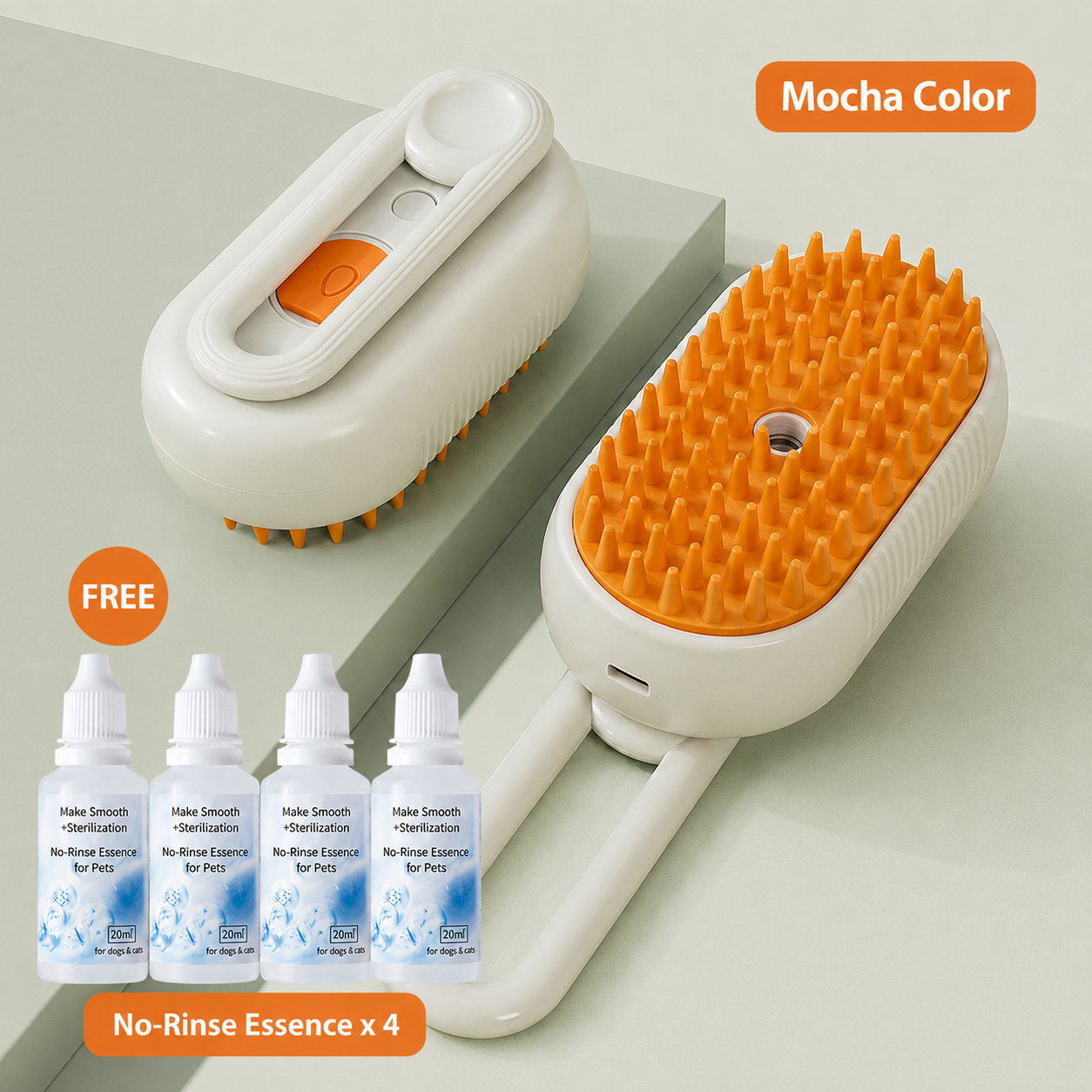3-in-1 No-Rinse Pet Grooming Brush + Cleansing Solution