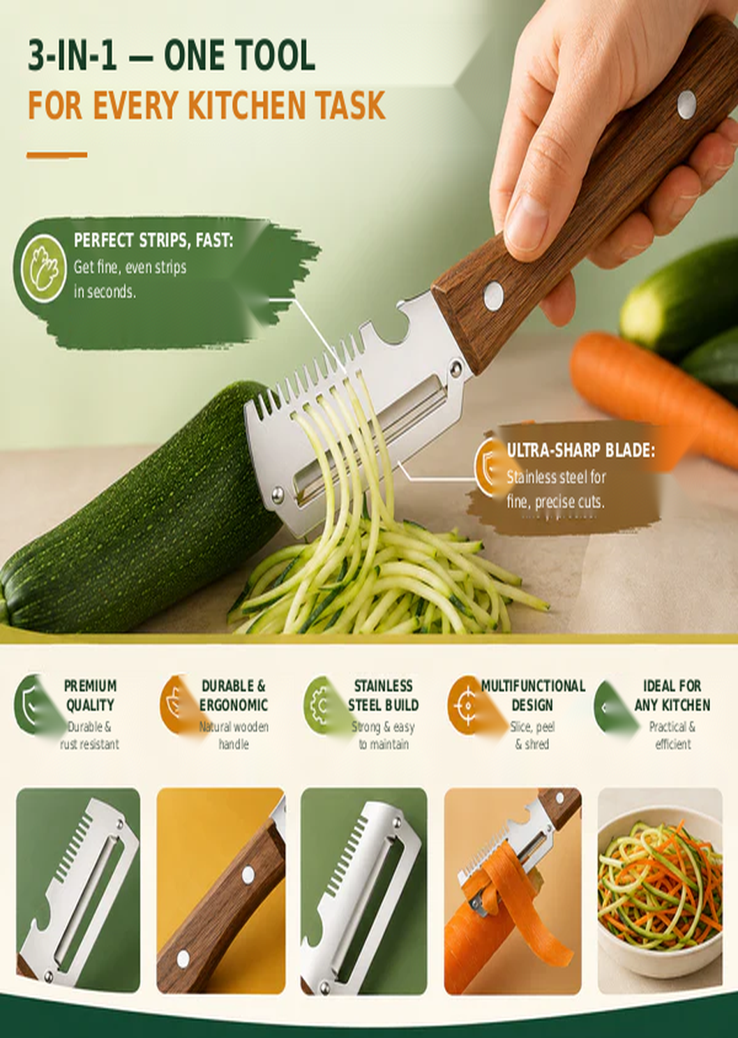 🔥Last day! Buy one, get one free—buy more, get more—wooden-handled julienne peeler!🔥